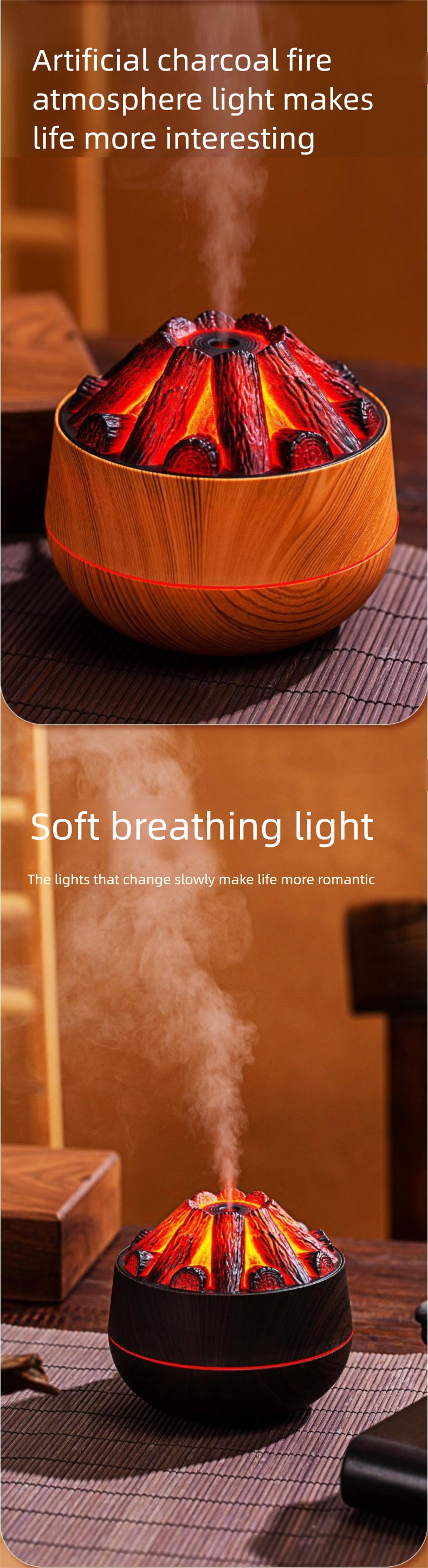CE-zertifizierter Flammenbefeuchter mit Nachtlicht, 3-in-1-Aroma-Diffusor + 7-Farben-LED + Ultraschallnebel, USB-C-EU-Stecker_voghion.com