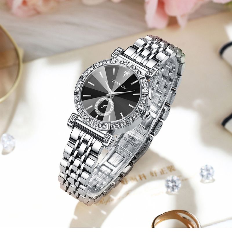 Elegante Damen-Quarzuhr mit Diamant-Akzent und Edelstahlarmband, wasserdichte modische Armbanduhr für Damen_voghion.com