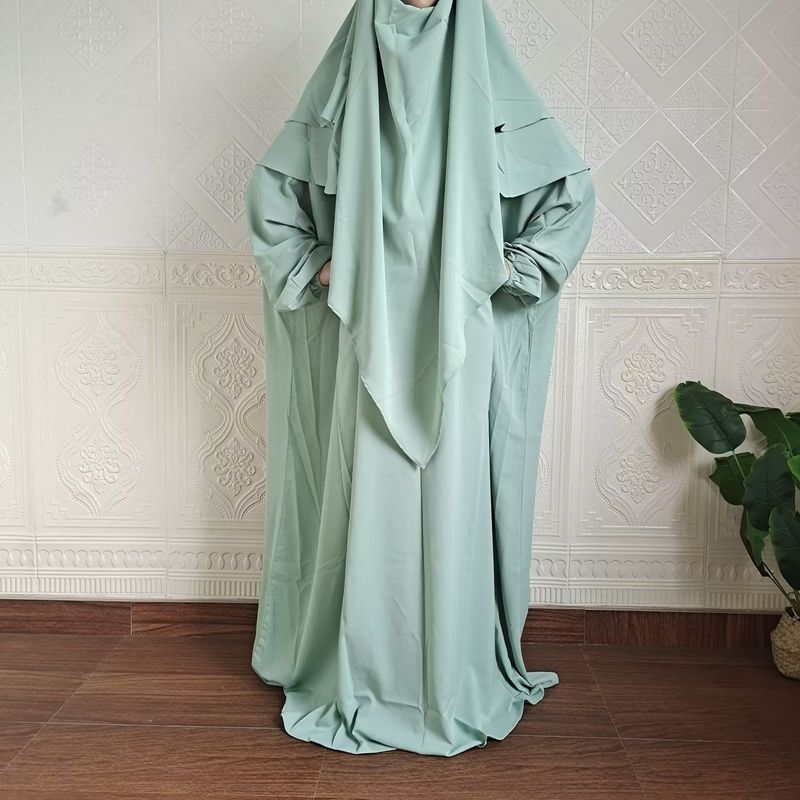 Vestido de dos piezas con hiyab, holgado, con mangas murciélago y color liso para mujer de Dubái, P105_voghion.com