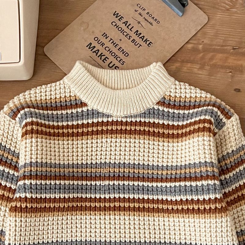 Soft & Stylish Boys' Knit Sweater For Fall & Winter - Cozy Round Neck Pullover With Cute Animal & Stripe Patterns (3-8 Years, 100-140cm)"_voghion.com