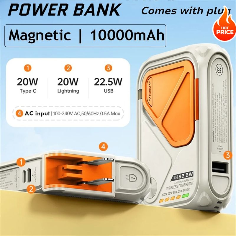 20000 MAh magnetische kabellose Powerbank, tragbar, 10000 MAh, schnelles Laden, Typ-C-Kabel, externer Akku für iPhone,_voghion.com