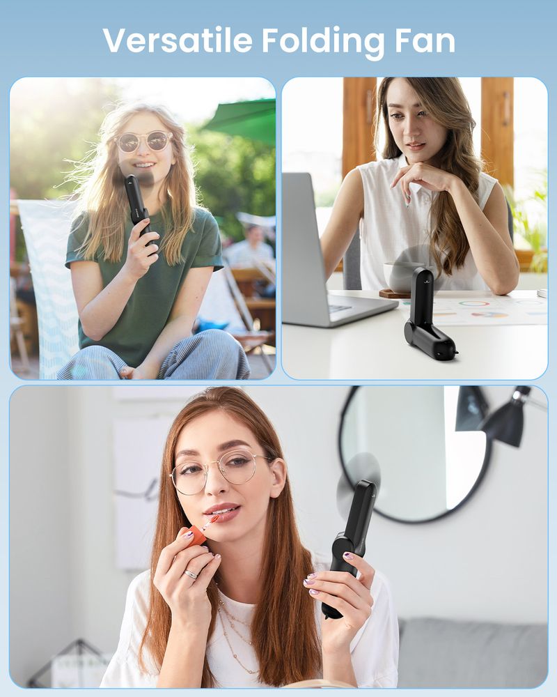 Handheld Fan Mini Desktop Can Be Used As A Power Bank Folding Outdoor Convenient Long Battery Life Cartoon Digital Display Fan_voghion.com