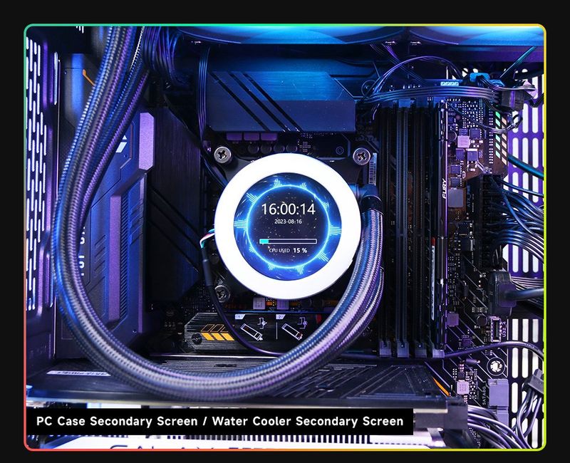 Raffreddatore ad acqua USB da 2,1/2,8 pollici, schermo secondario 480x480 con funzione di analisi dello spettro musicale, monitoraggio CPU RAM GPU_voghion.com