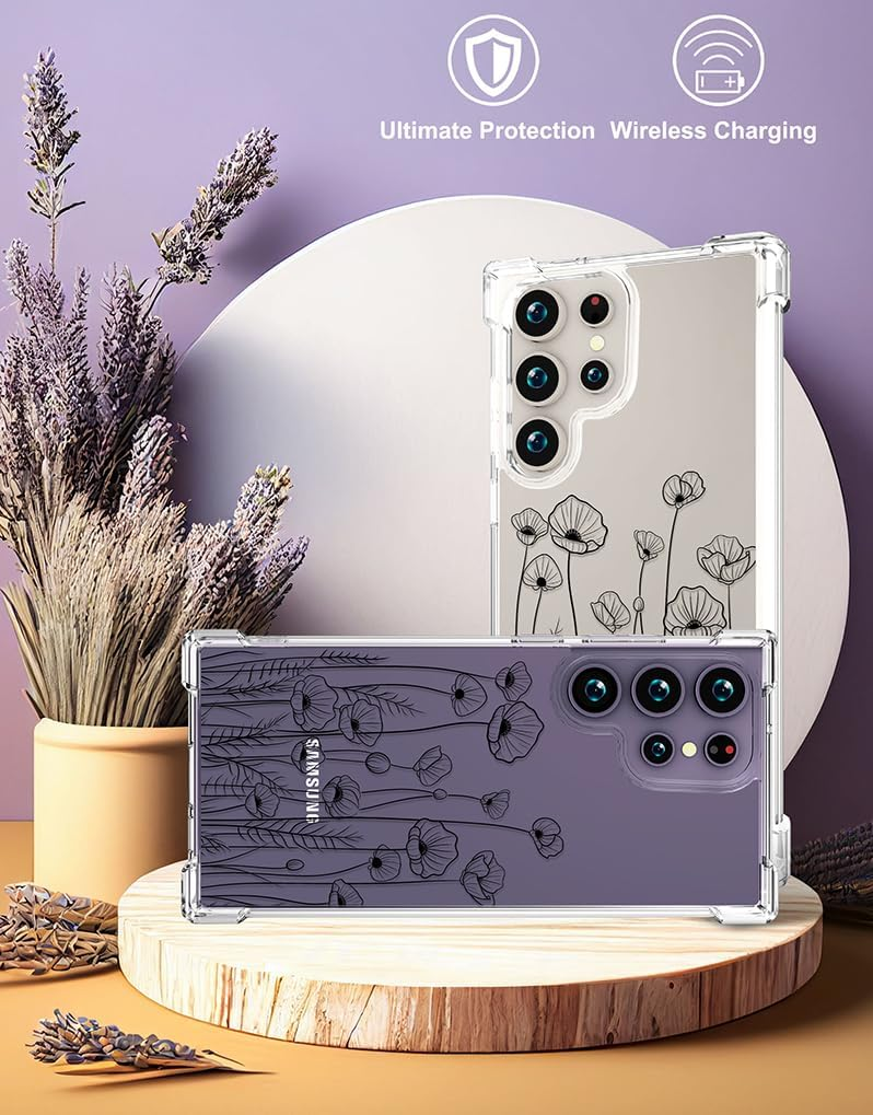 CCFUNCASE Cute Women's Transparent - Sturdy Phone Case Suitable for Samsung Galaxy S24 Ultra (Green Leaf Plant Series_voghion.com