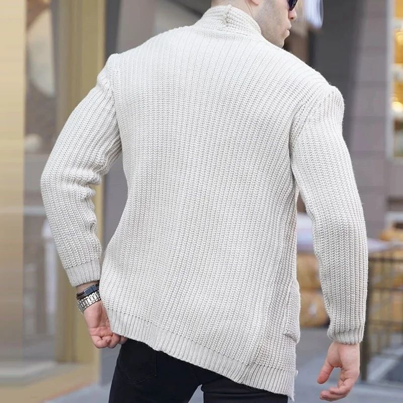 Clothing European American Fashion Cardigan Long-Sleeved Loose Solid Color Pocket Button Slim Fit Men's Autumn And_voghion.com