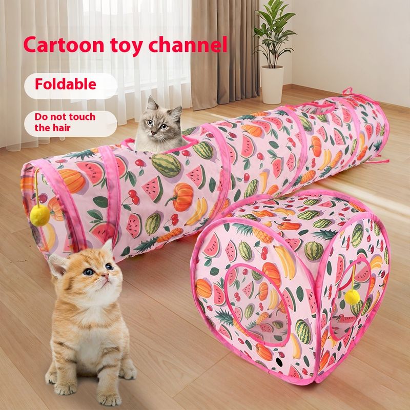 Giocattolo per animali domestici con tunnel di Totoro pieghevole a forma di canale con frutta estiva_voghion.com