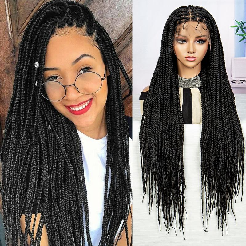 36inch long synthetic fiber braids hand-woven African fine braids 9*6 transparent lace breathable box braids with baby hair_voghion.com