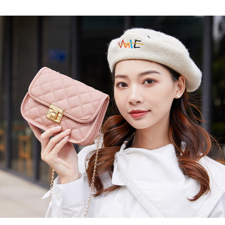 Kingsons 2024 Borsa a tracolla femminile di nuova moda Rombo ricamato Catena di colore solido Borsa a tracolla per donna Borsa a tracolla per cellulare alla moda_voghion.com