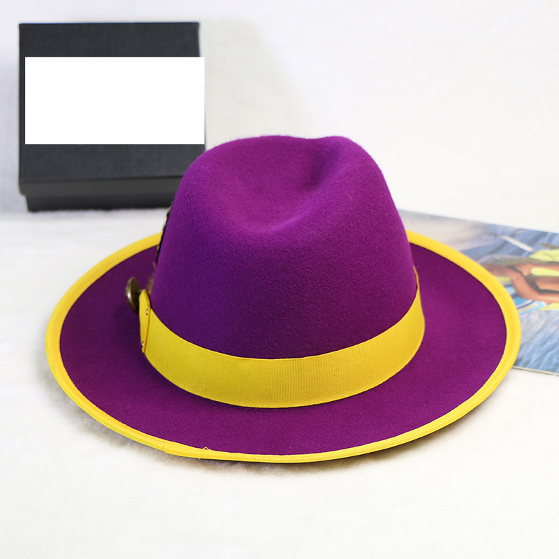 Wool felt hat Men's top hat Feather Classic gentleman retro style Wool jazz hat England_voghion.com