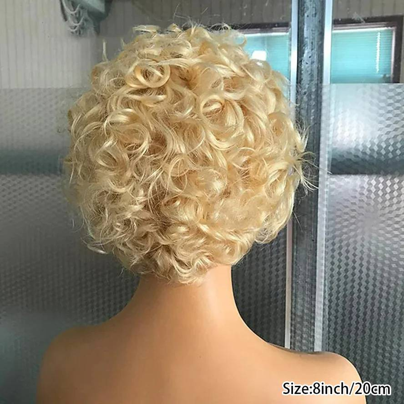 Tocado de cabello 100% humano con encaje frontal de 13*4 para cabello rubio claro con permanente y rizado. Tocado de cabello humano de alta calidad que se puede peinar de cualquier manera._voghion.com