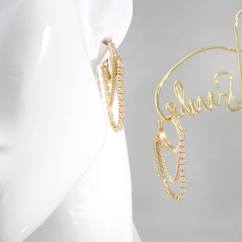 Classic and fashionable earrings with female personality, hanging chain inlaid with zircon, cool style earrings, versatile earrings for daily wear_voghion.com