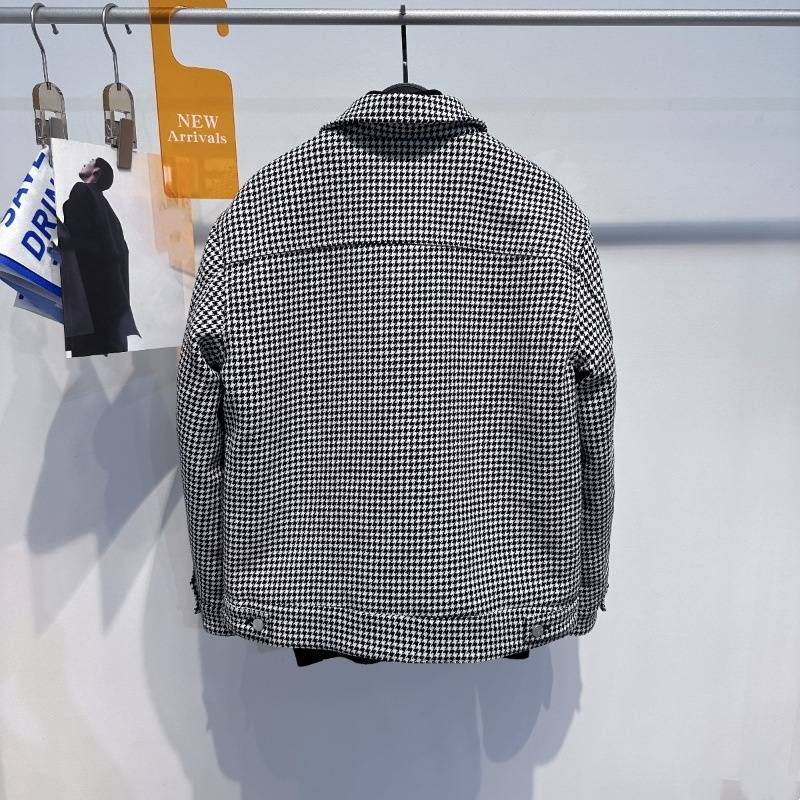Men's Clothing Woolen Jacket Winter Houndstooth Business Woolen Coat Cotton Jacket Men's Jacket_voghion.com