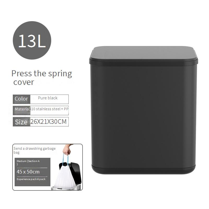 Household Cleaning Narrow Slit Push Type Stainless Steel Trash Can With Lid Bedroom Double Layer Pop Up Lid Toilet_voghion.com