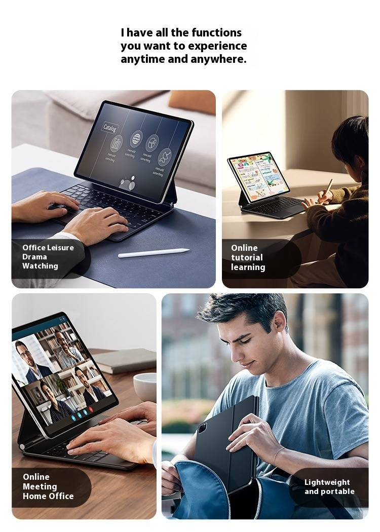 Magnētisks peldošs tastatūras maciņš iPad Pro 13/12.9, noņemams Bluetooth tastatūras pārsegs ar skārienpaliktni, saderīgs ar Air 13_voghion.com