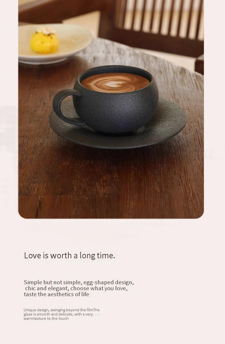 Vintage Matte Ceramic Egg Cup & Saucer Set - Latte Art Coffee Cup For Afternoon Tea (Premium Gift Box Included, Dishwasher Safe)_voghion.com