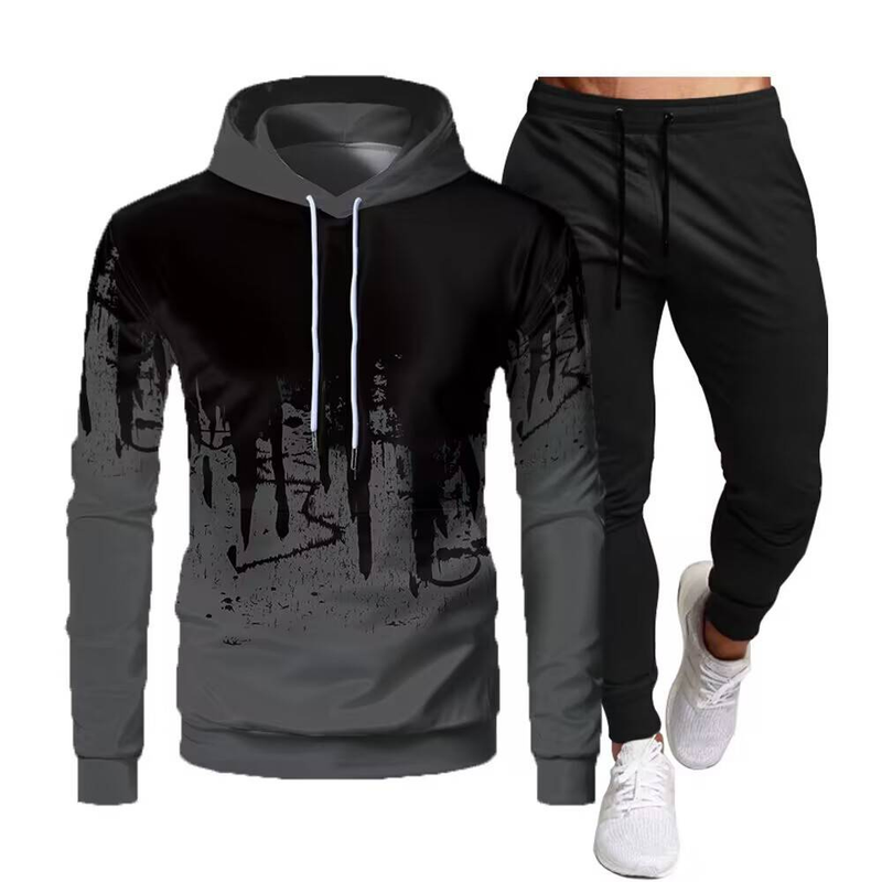 Ensemble sweat à capuche et jogging à imprimé graphique pour homme - Polyester Air Layer Tech (deux pièces respirantes, M-XXXL)_voghion.com