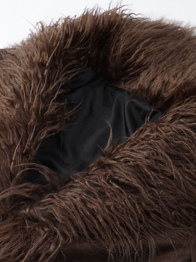 Women's Clothing Faux Fur Coat – Slim-Fit Long Sleeve Jacket With Plush Collar, Winter Outerwear (Dark Brown)_voghion.com