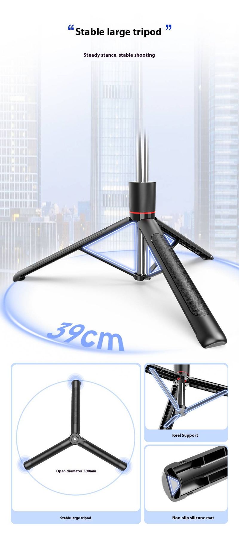 Trípode profesional antivibración para selfies con control remoto Bluetooth, luces de relleno duales y cabezal giratorio de 360°, soporte portátil para teléfono de viaje para vlogs._voghion.com