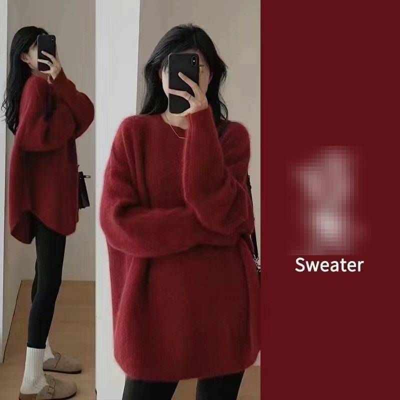 Damenbekleidung: Weicher Strickpullover – Oversized-Pullover in Unifarben, kuschelige Langarmtunika für Damen_voghion.com