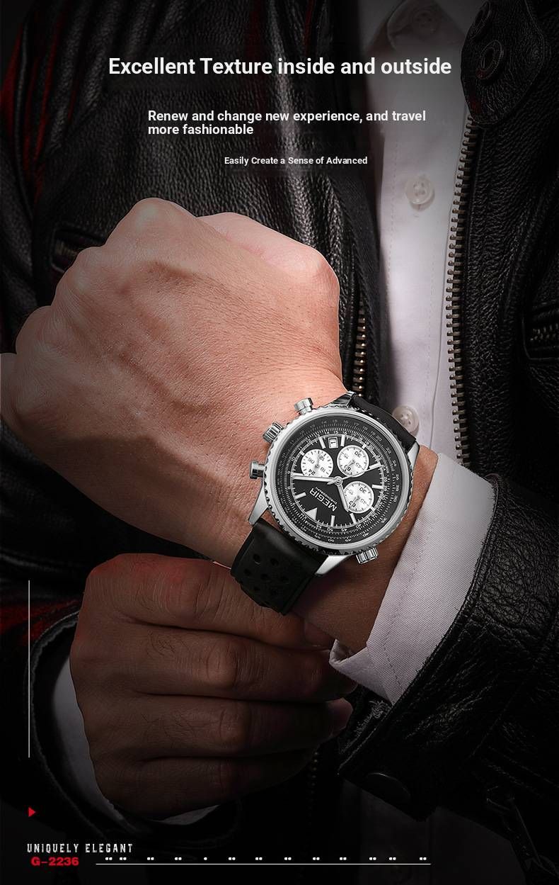 Ultraflache Business-Chronographenuhr für Herren – 43 mm Silikonarmband, wasserdicht, mit Datumsanzeige und Leuchtzeigern (Optionen: Schwarz/Weiß/Gold/Roségold)_voghion.com