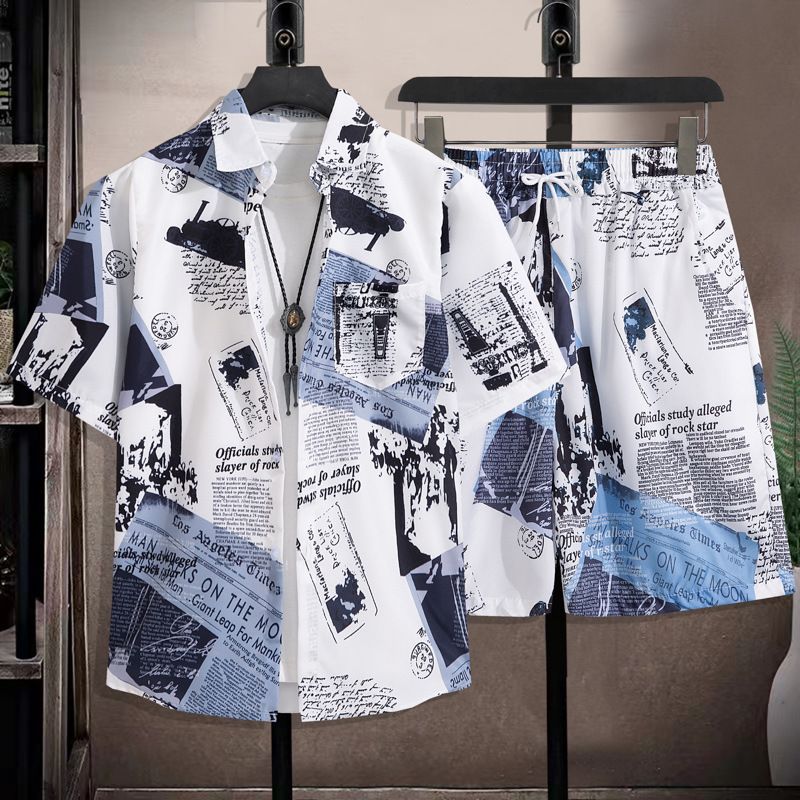 Herrenbekleidung Sommer Kurzarm Herrenhemd Meer Strand Urlaub Freizeit Lose Shorts Herrenbekleidung Trend_voghion.com