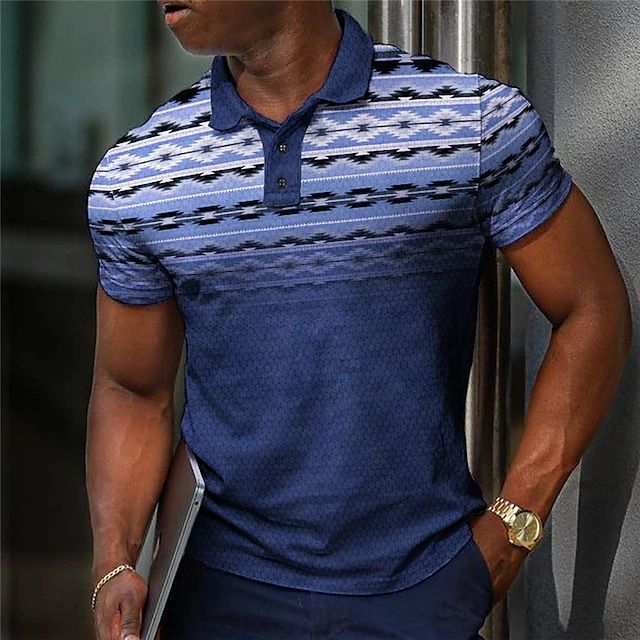 Sommer Neues modisches 3D-bedrucktes Poloshirt mit Knopfleiste und kurzärmeligem Kragen für Herren_voghion.com