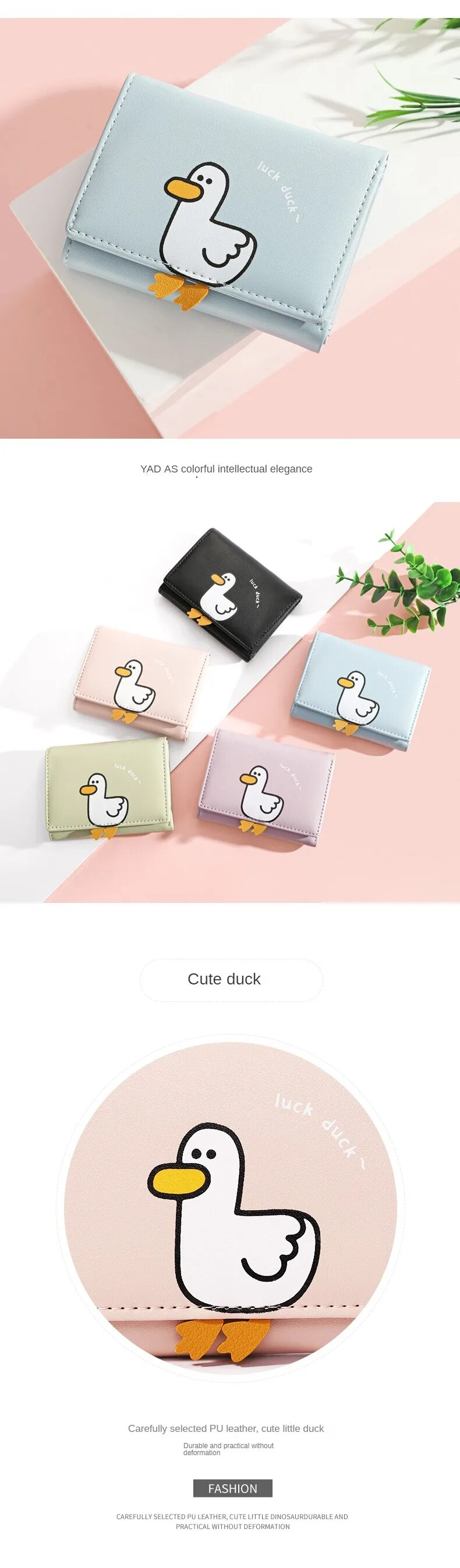 Creative Cartoon Luck Duck Design Wallet PU Leather Bank Card Holder Kawaii Short Fold Wallets Cash Clip Women's Purses_voghion.com