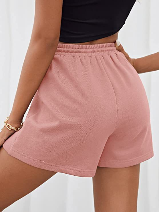 Abbigliamento da donna Pantaloncini larghi casual legati in maglia sportiva in tinta unita_voghion.com