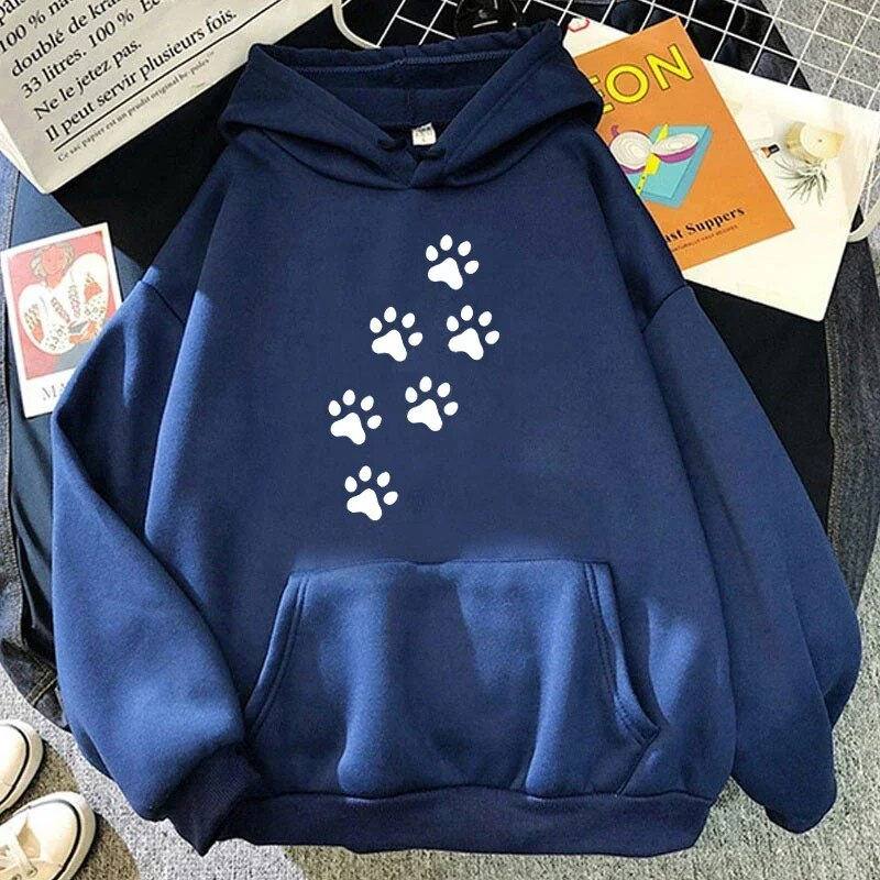 Spring Autumn Ladies Hoodies Dog Paw Letter Print Hooded Fashion Women Sweatshirt Long Sleeve Casual Tops Sweatshirts_voghion.com
