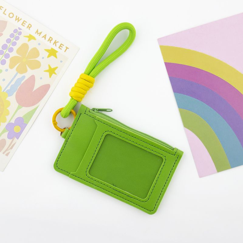 Cute Solid Color Dopamine Holder Coin Purse Handheld Lanyard Portable Card Case Unisex Zipper Leather Small Bag Foreign_voghion.com