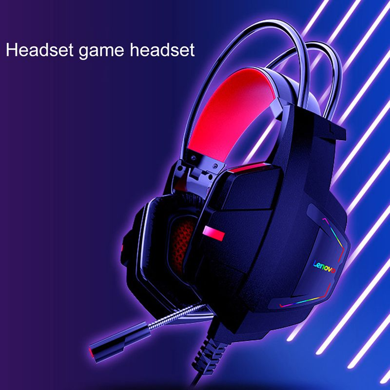 Lenovo HU85 Wired Earpiece Noise Reduction Cool Lighting Effect ABS Over Ear HiFi Surround Headphone for PC_voghion.com