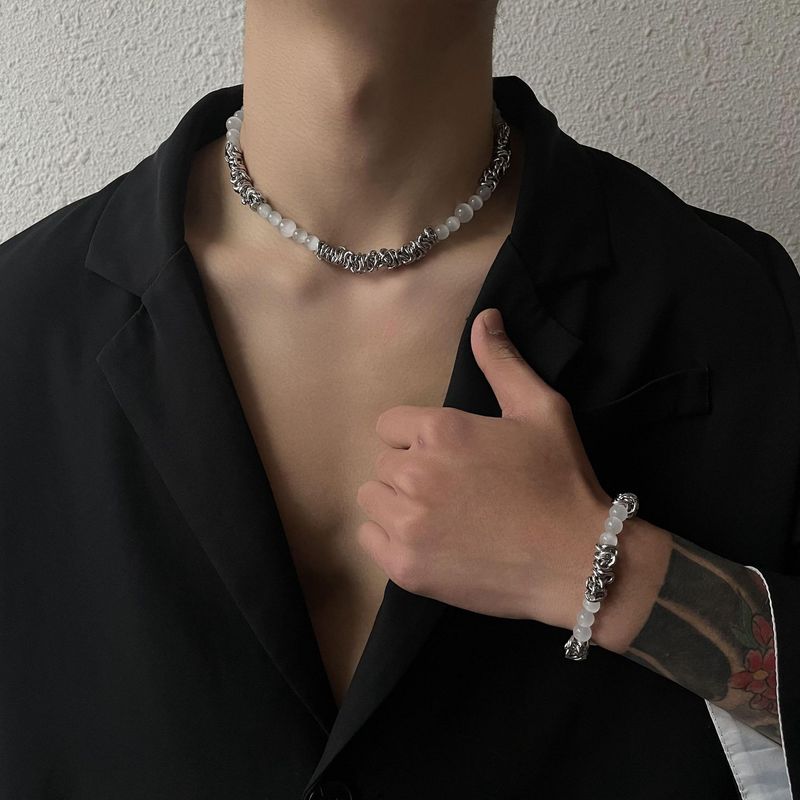 Collana con pietra occhio di gatto con personalità semplice, stile freddo e lussuoso, per uomini e donne, collana di alta qualità e bracciale per coppie_voghion.com