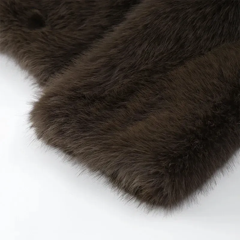 Mode Verdicken Warme Flauschigen Pelzigen Mantel Frauen Lange Sleeveshort Fuchs Pelz Oberbekleidung 2024 Chic Dame Straße Jacke_voghion.com