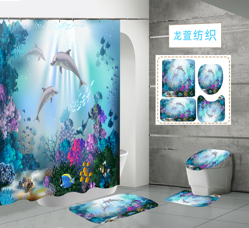 Venda imperdível 3D impressão digital de alta definição à prova d' água poliéster marinho golfinho high-end cortina de chuveiro do banheiro_voghion.com