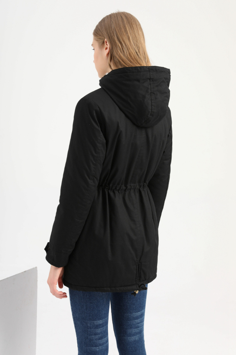 Cappotto da donna imbottito in cotone parka con cappuccio tinta unita cappotto imbottito in cotone spesso con giacca imbottita in velluto di cotone_voghion.com
