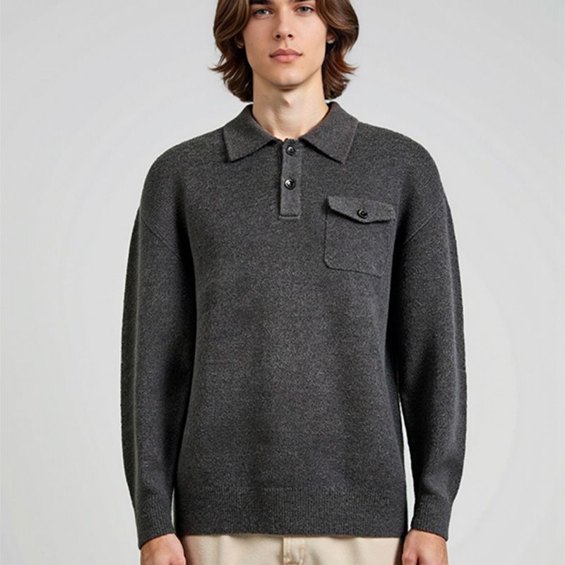 Herbst Winter Verdickter Polokragen Herrenknopf Gestrickter Lose Vielseitiger Pullover Lazy Sweater_voghion.com