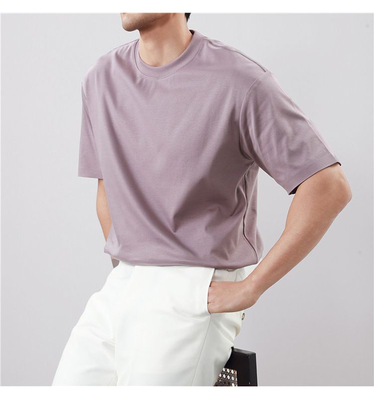 Live Supply Of High-quality Long-staple Cotton Men's Short-sleeved T-shirts, Non-marking Pressing Double-sided Liquid Ammonia Cotton Round Neck Large_voghion.com