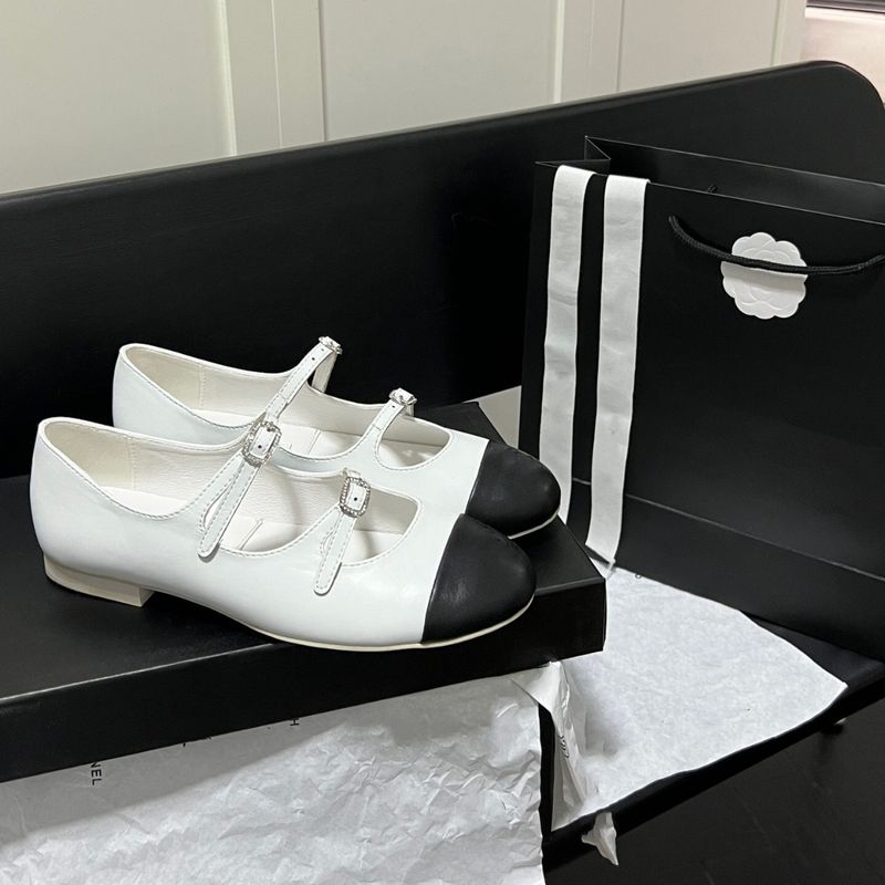 new Style Double Diamond Buckle Mary Jane Shoes For Women New New Color Block Round Toe Flat One-Strap Ballet Flats_voghion.com