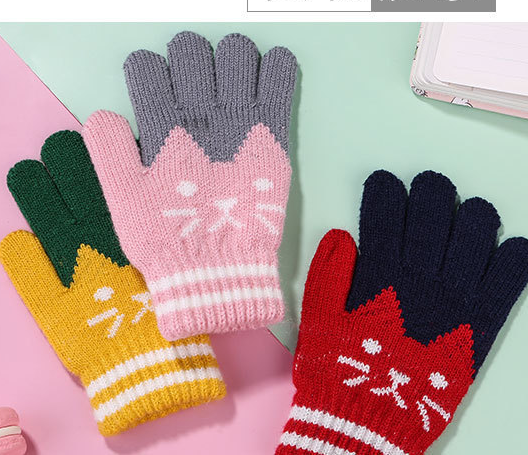 Kids'scarf, hat & glove sets Male and female students knitted jacquard cute kitten thick wool warm gloves_voghion.com