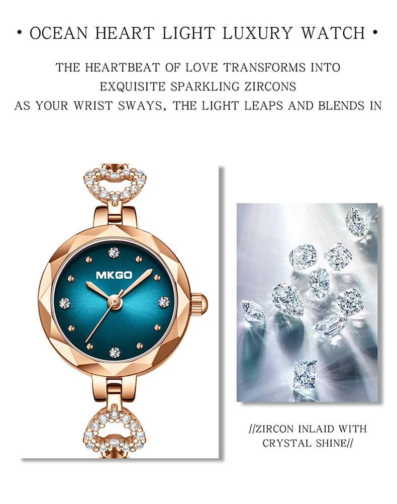 Ocean Heart Gemstone Inlaid Fine Bracelet Women's Light Luxury Watch_voghion.com