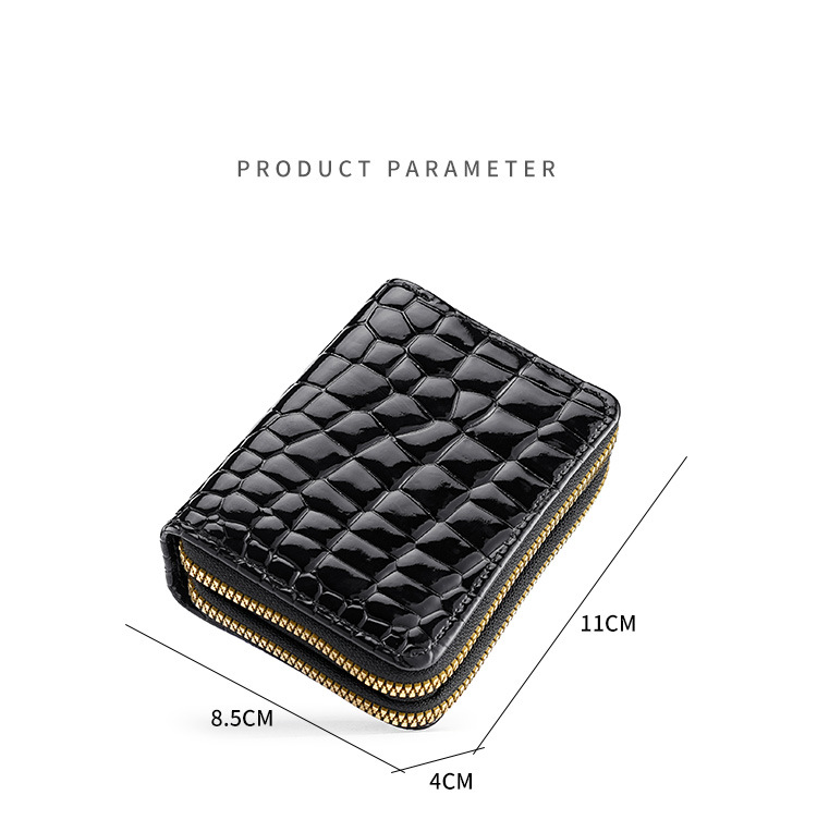 crocodile pattern solid color accordion double zipper card holder fashionable multi card slot large capacity card holder zipper coin purse for women_voghion.com