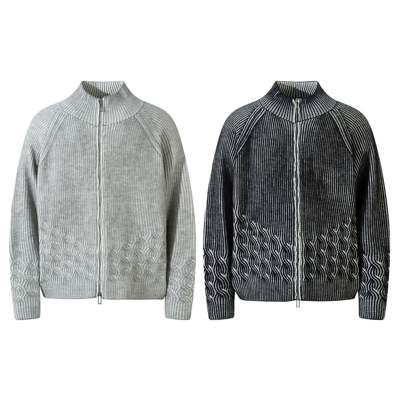 Herrenbekleidung Retro halbhoher Kragen Reißverschluss Strickjacke Herren Reißverschluss Strickjacke Pullover Top_voghion.com