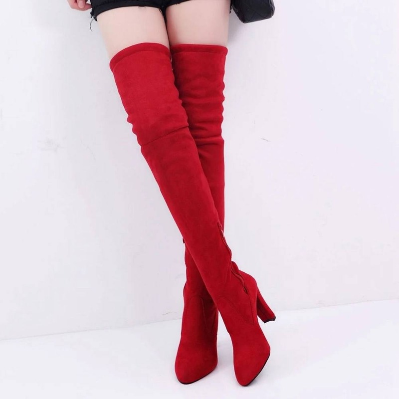 Fashion Over The Knee Women Boots Stretch Fabrics High Heel Slip On Shoes Pointed Toe Woman Long Boots Size Plus Size S015_voghion.com