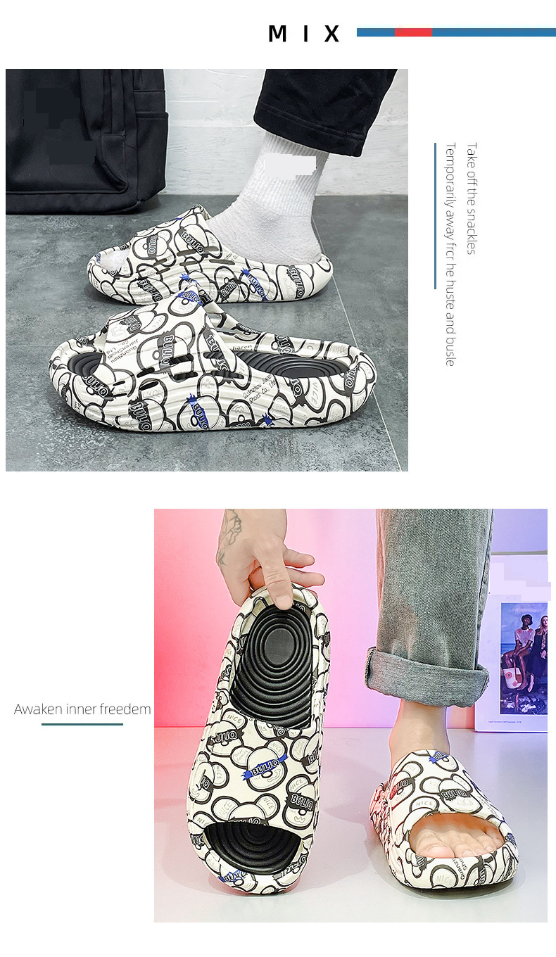 Trendy Outdoor-Slides – Dick gepolsterte, rutschfeste und geruchsabweisende Sandalen mit Wolkenschaumstoff und modischem Aufdruck für Strand/Fitnessstudio_voghion.com