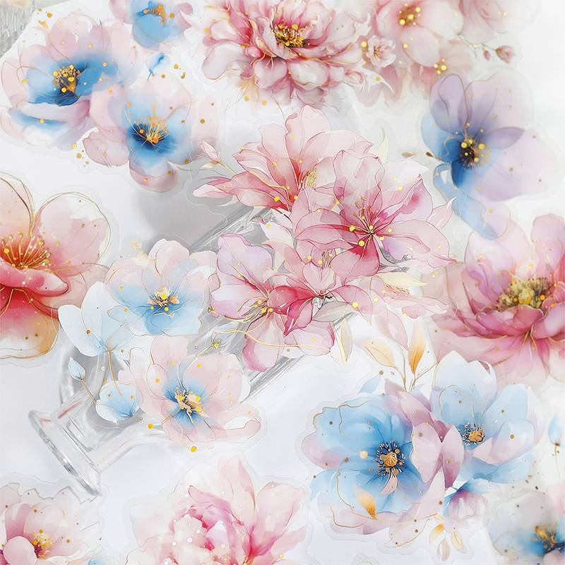 60pcs/6 Packs Of Gold Embossed PET Stickers, Self-adhesive Glitter Flower Stickers, Can Be Used For Scrapbooks, DIY Crafts_voghion.com