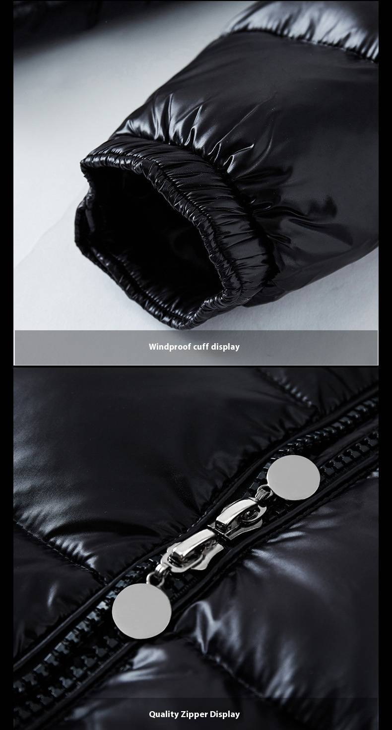 Cappotto invernale unisex con cappuccio - Giacca antivento foderata in pile spesso per uomo e donna, vestibilità oversize, capospalla nero lucido per casual e attività all'aperto_voghion.com