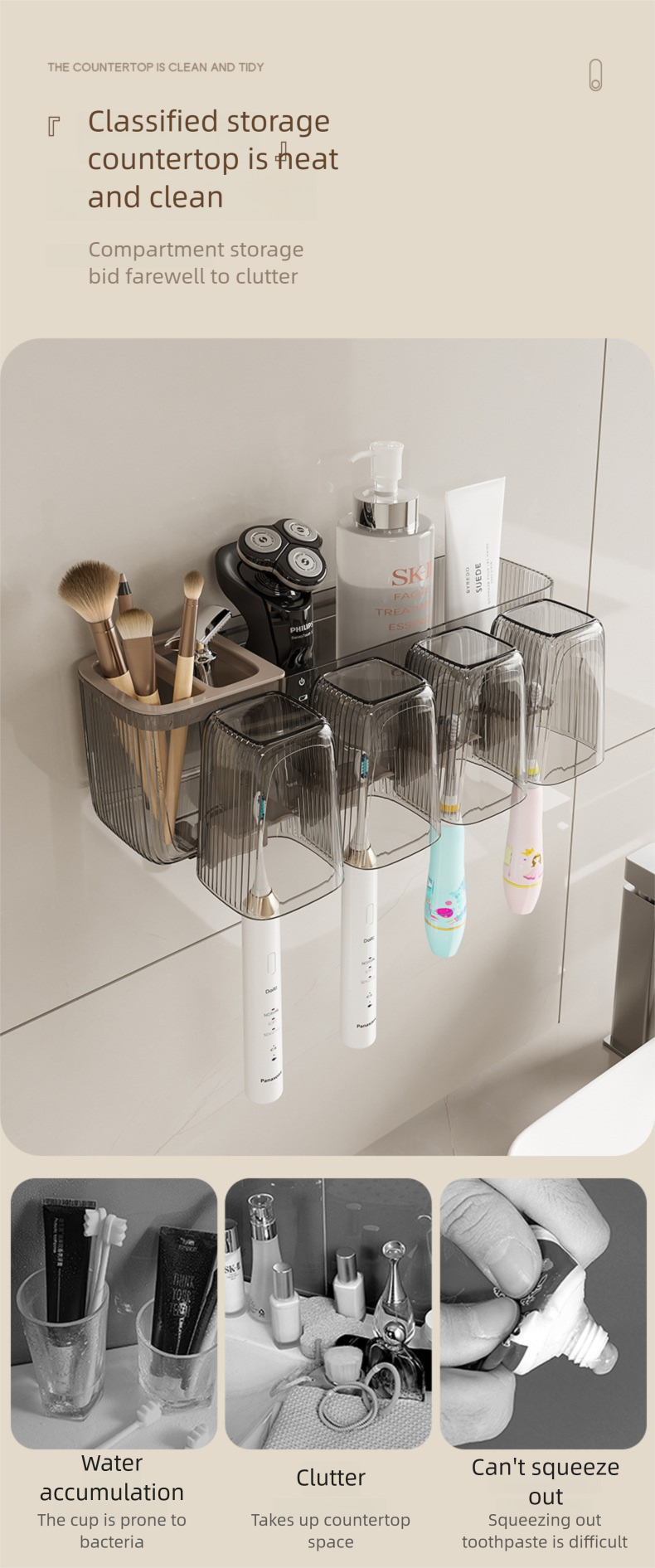 Aufbewahrungsregal für Zahnbürstenhalter, stanzfreies Wandregal für das Badezimmer, Halter für Mundspülbecher/Zahnbecher/Zahnputzbecher im Badezimmer._voghion.com