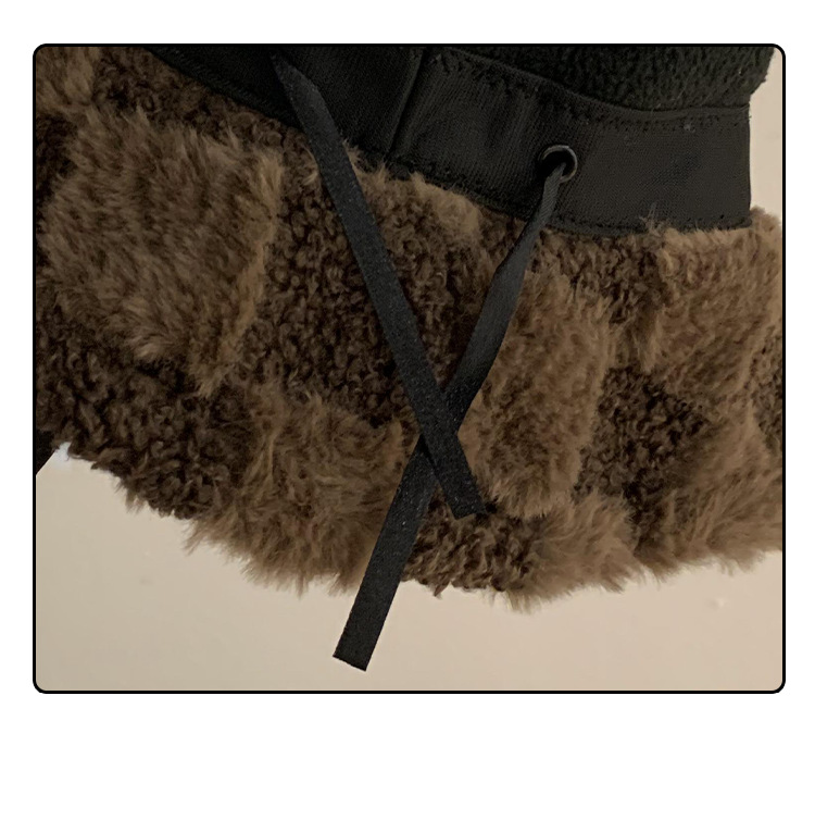 Lammfell-Bucket-Hut für Damen, Herbst und Winter, dick, warm, Netz, rot, Beckenhut, Buchstaben-Bucket-Hut lässt das Gesicht klein aussehen_voghion.com