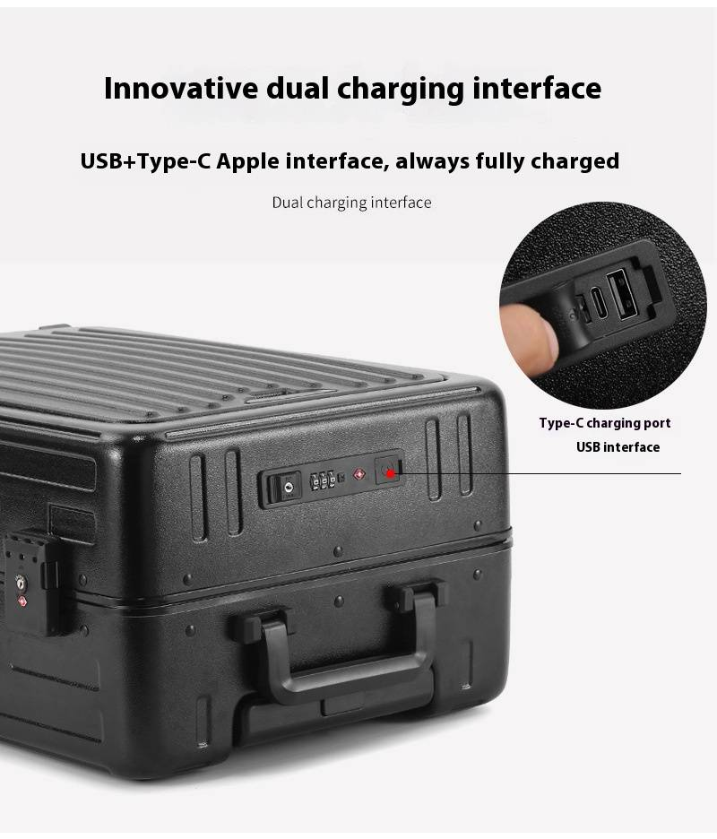 Bagaglio a mano resistente con telaio in alluminio, porta di ricarica USB, portabicchieri e supporto per telefono - Valigia leggera in ABS+PC per viaggi d'affari_voghion.com