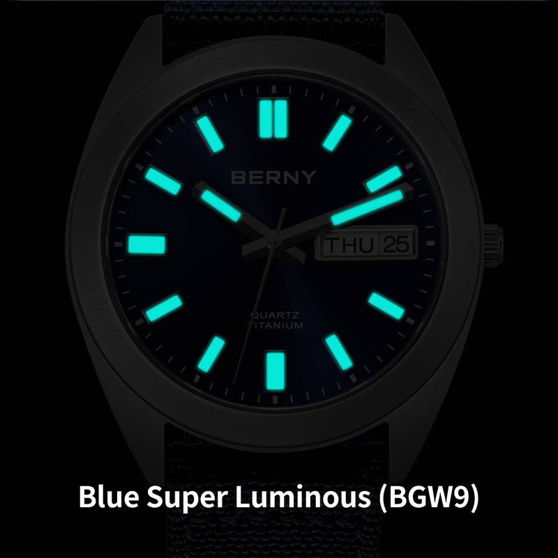 BERNY Titanium Watches For Men 10ATM Waterproof Super Luminous Quartz Analog Watch With Day Date Nylon Strap Sapphire Crystal Sport Casual Wristwatch_voghion.com